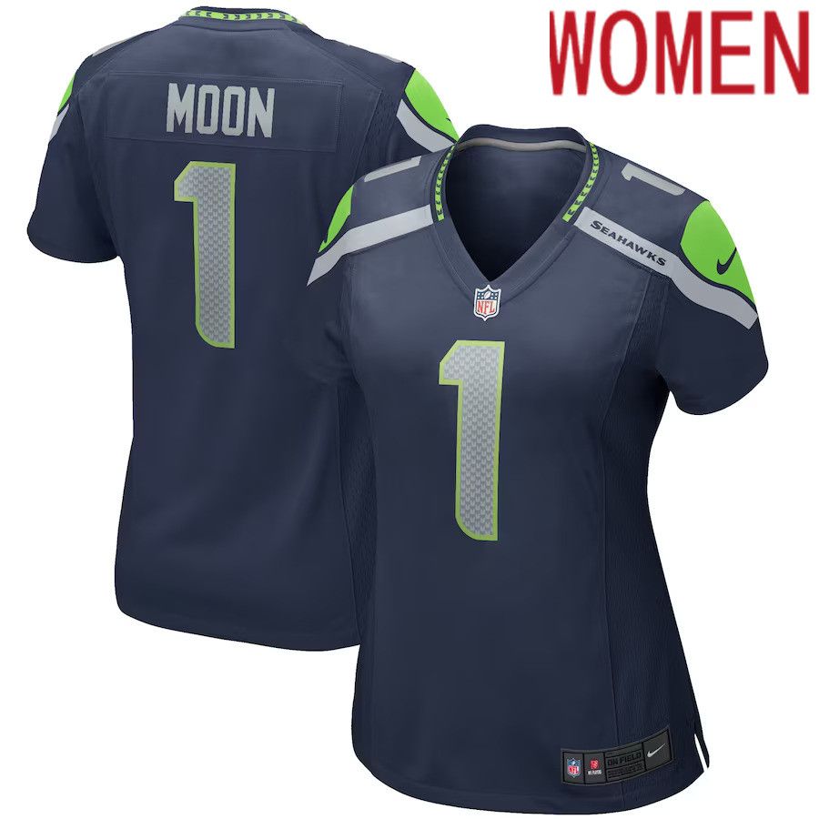 Women Seattle Seahawks #1 Warren Moon Nike College Navy Game Retired Player NFL Jersey->women nfl jersey->Women Jersey